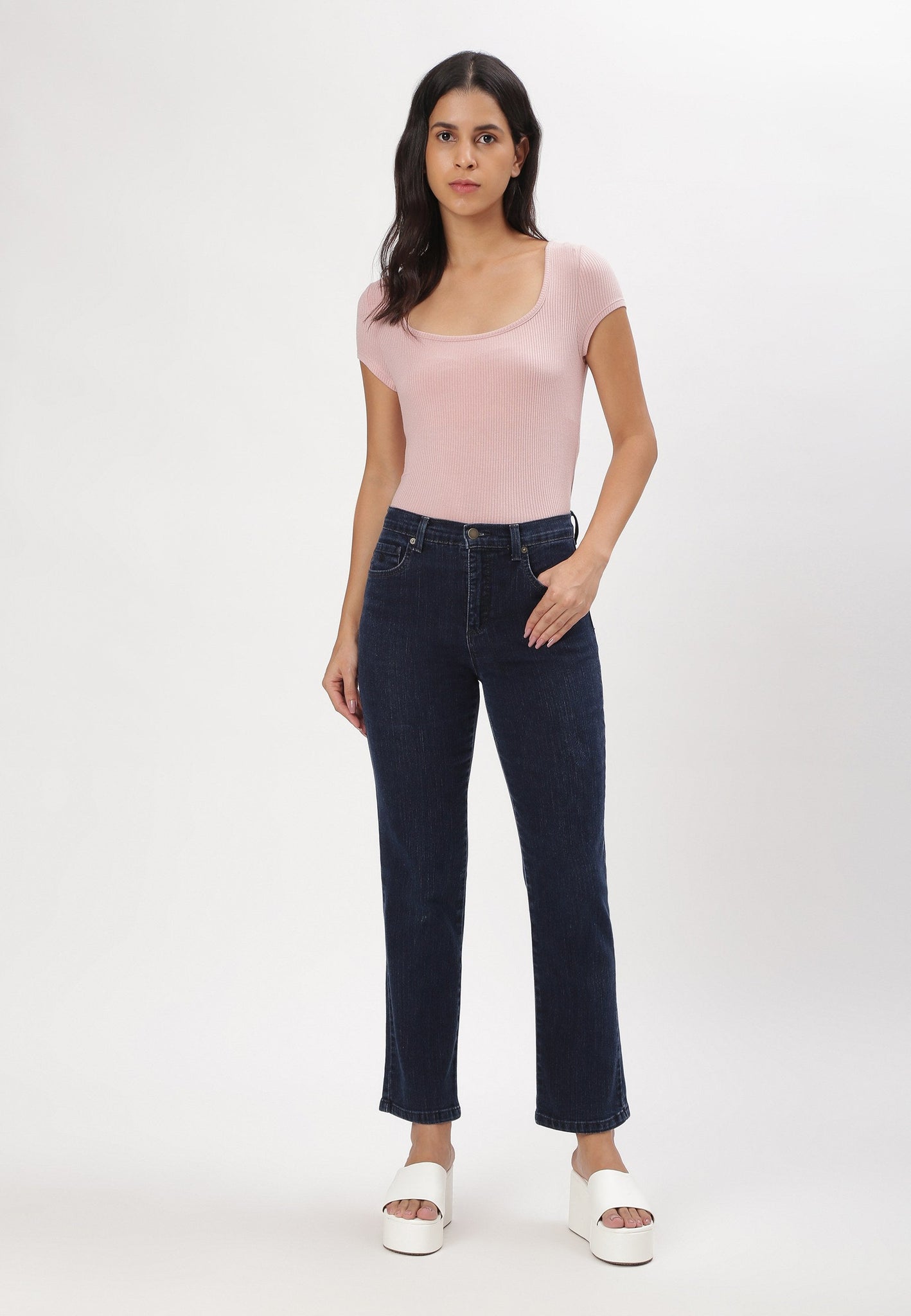 Dark Indigo High Rise Straight Jeans