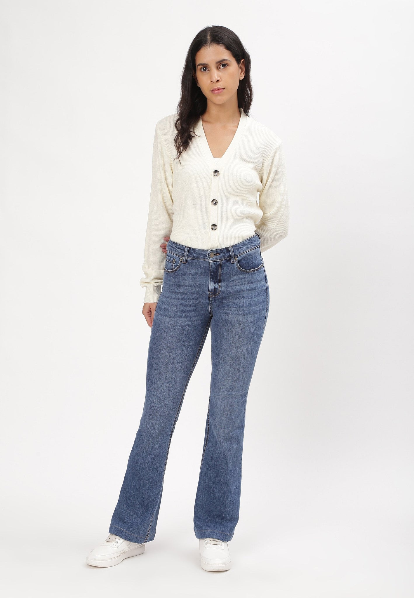 Mid Indigo High Rise Bootcut Jeans