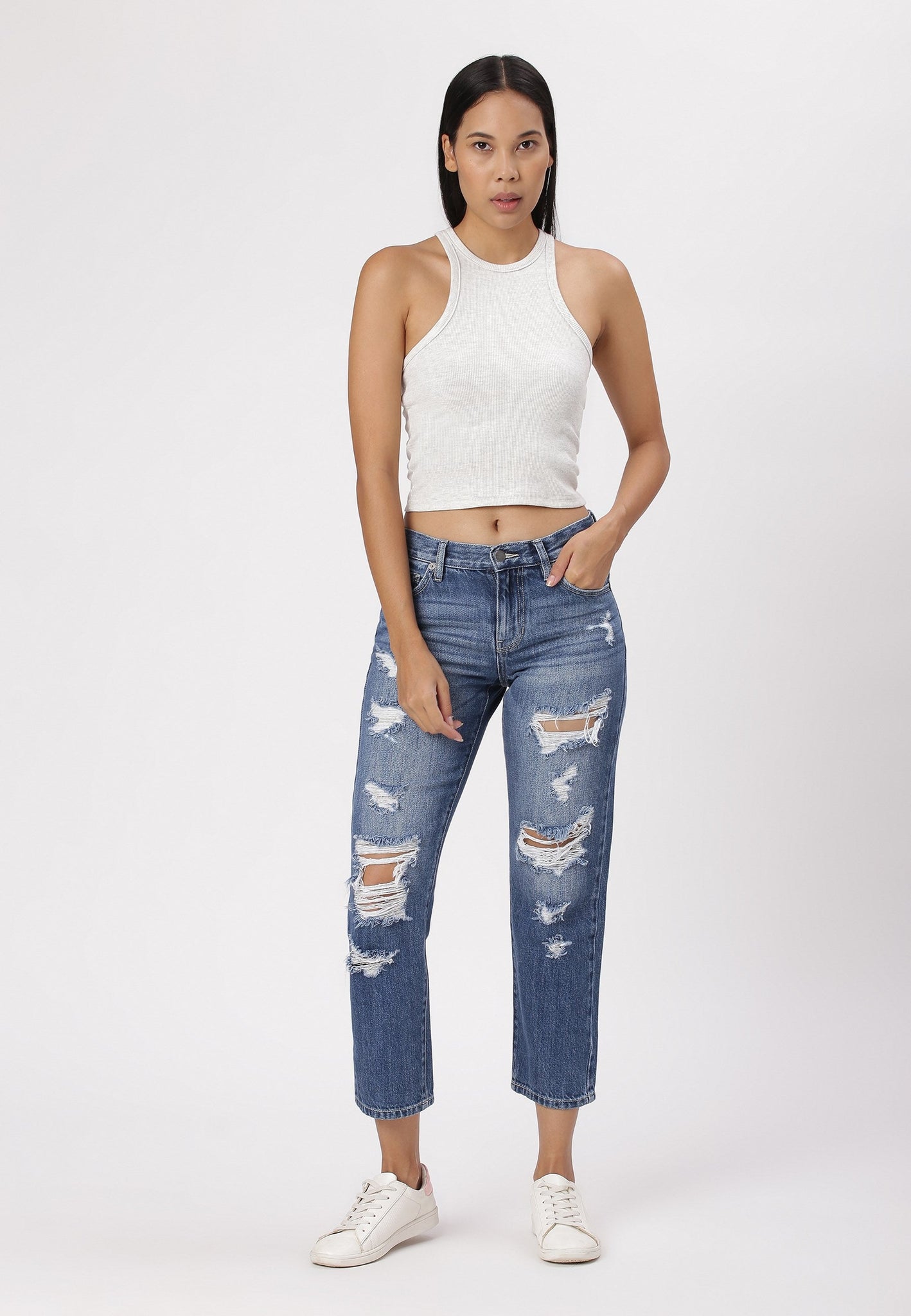 Mid Indigo Mid Rise Straight Jeans