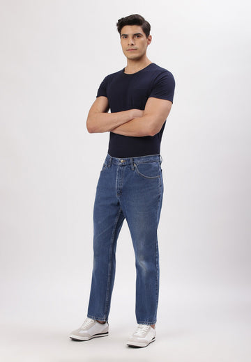 Mid Indigo High Rise Straight Jeans