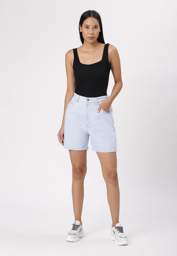 Light Indigo High Rise Mom Fit Denim Shorts