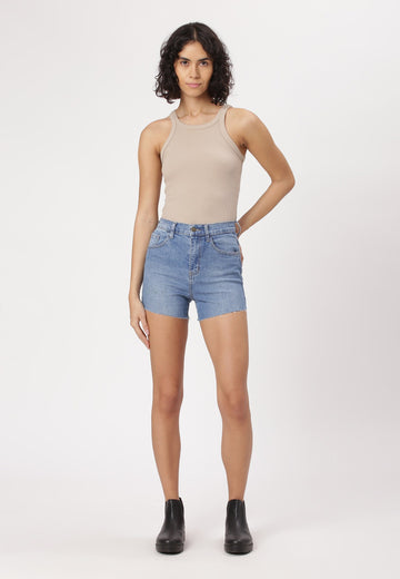 Mid Indigo High Rise Mom Fit Denim Shorts