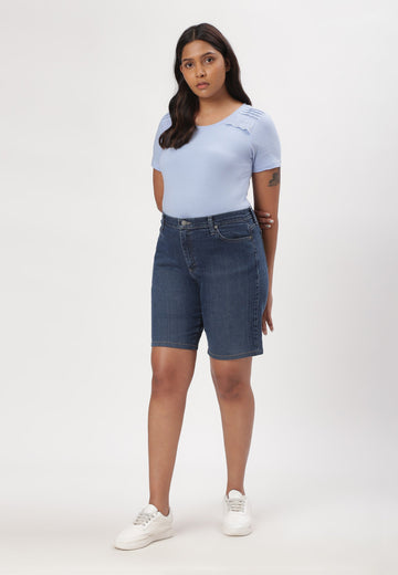 Dark Indigo High Rise Straight Denim Shorts