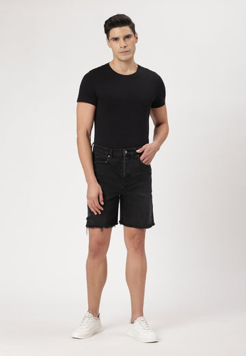 Black High Rise Bermuda Denim Shorts