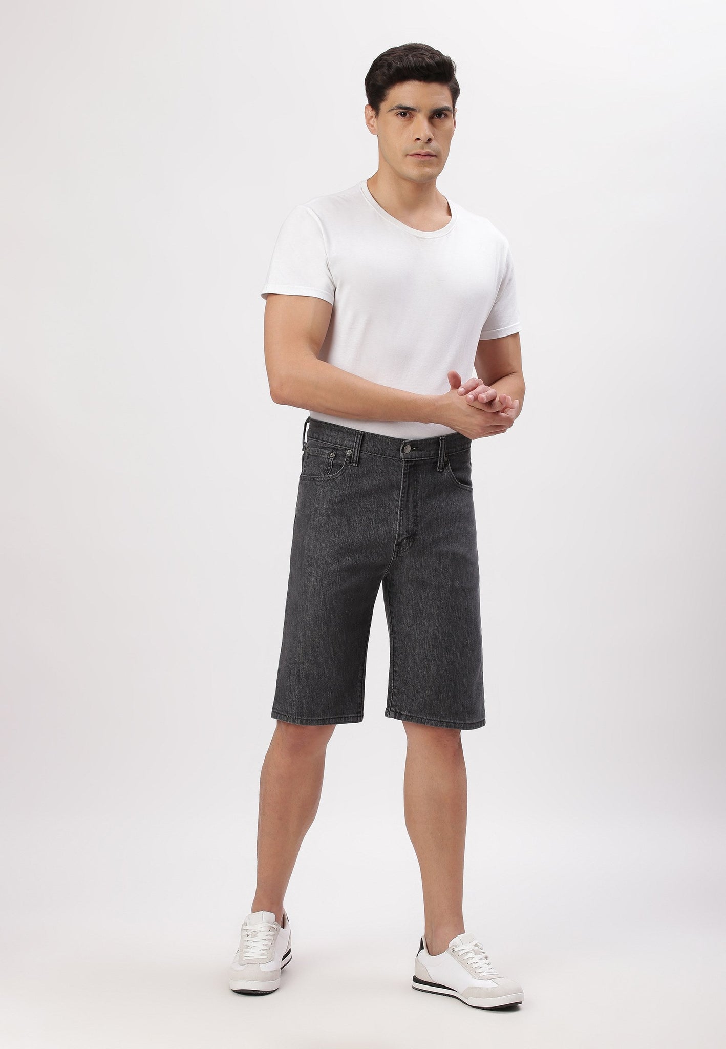 Black High Rise Bermuda Denim Shorts