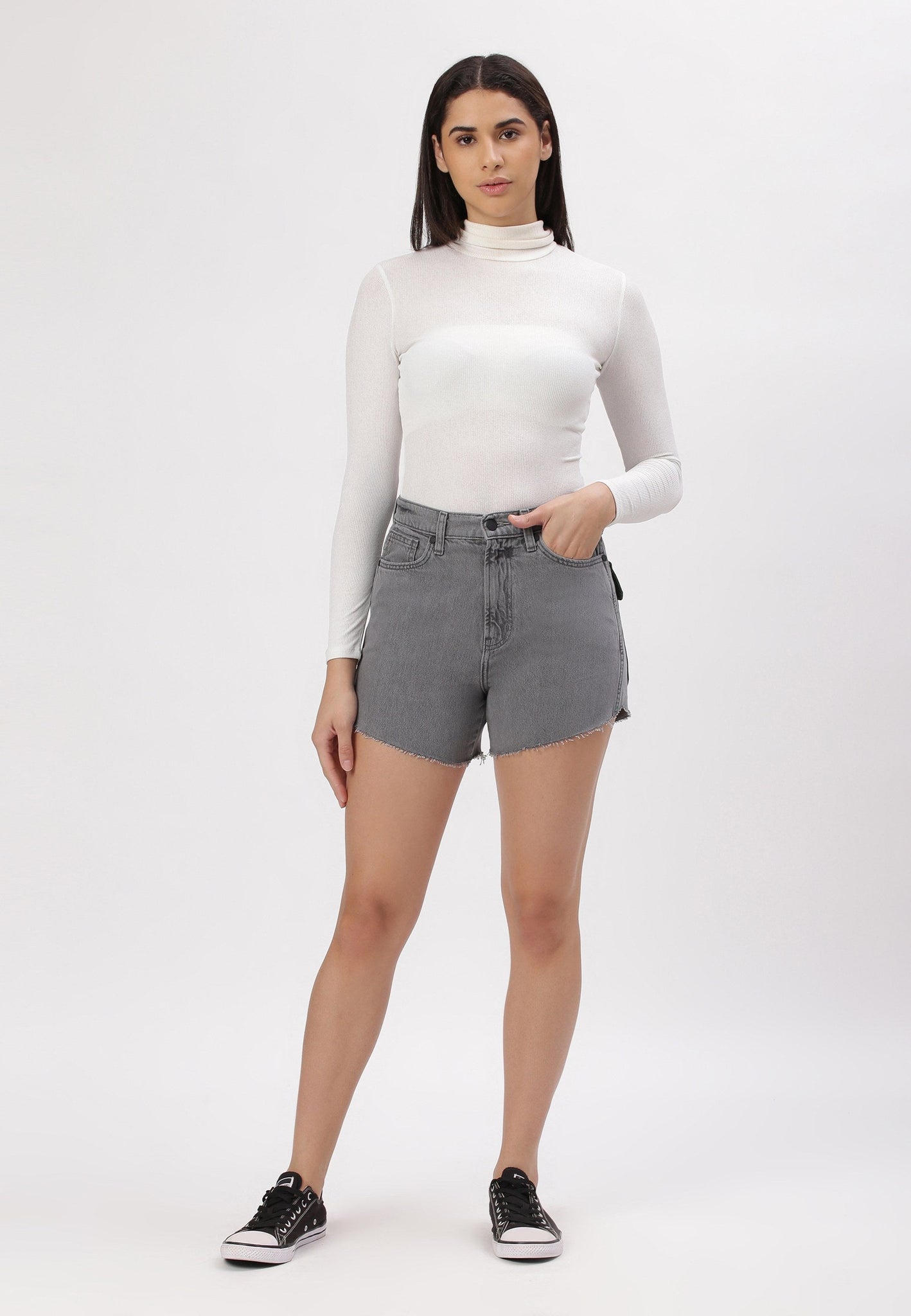 Grey High Rise Mom Fit Denim Shorts