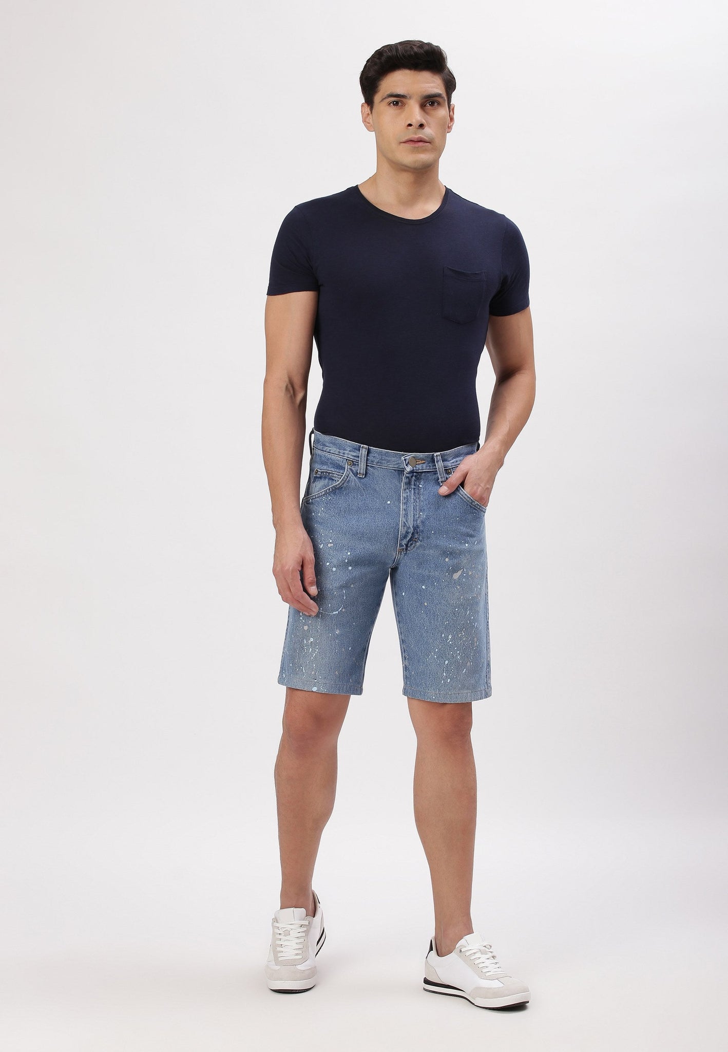 Mid Indigo Mid Rise Straight Denim Shorts