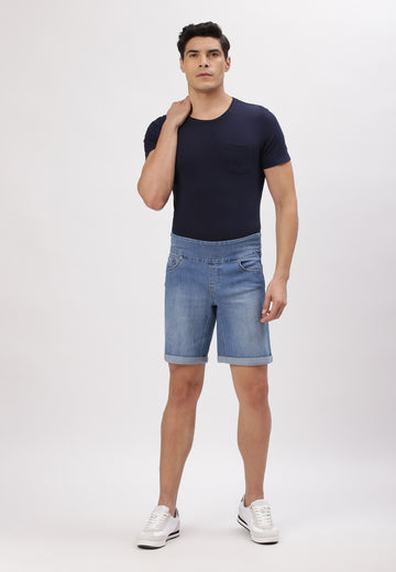 Mid Indigo Mid Rise Straight Denim Shorts