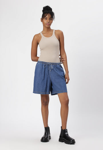 Dark Indigo High Rise Baggy Denim Shorts