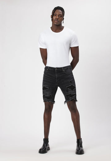 Black Mid Rise Slim Denim Shorts