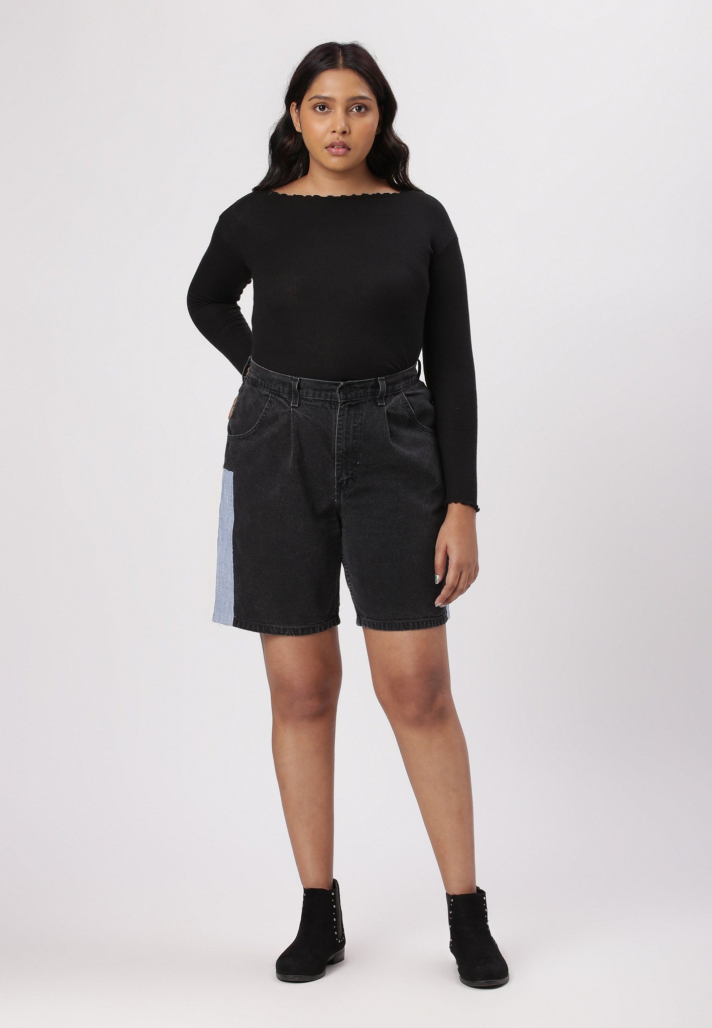 Black High Rise Baggy Denim Shorts