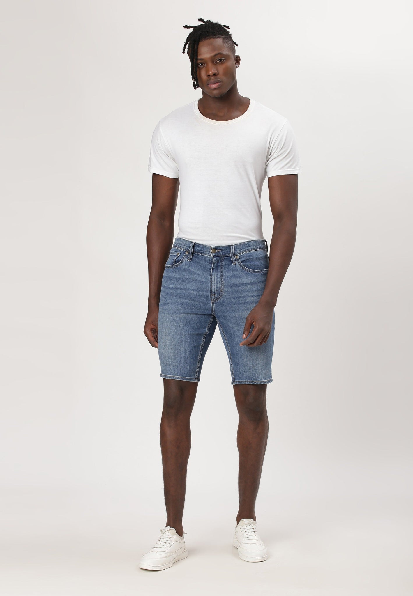 Mid Indigo Mid Rise Slim Denim Shorts