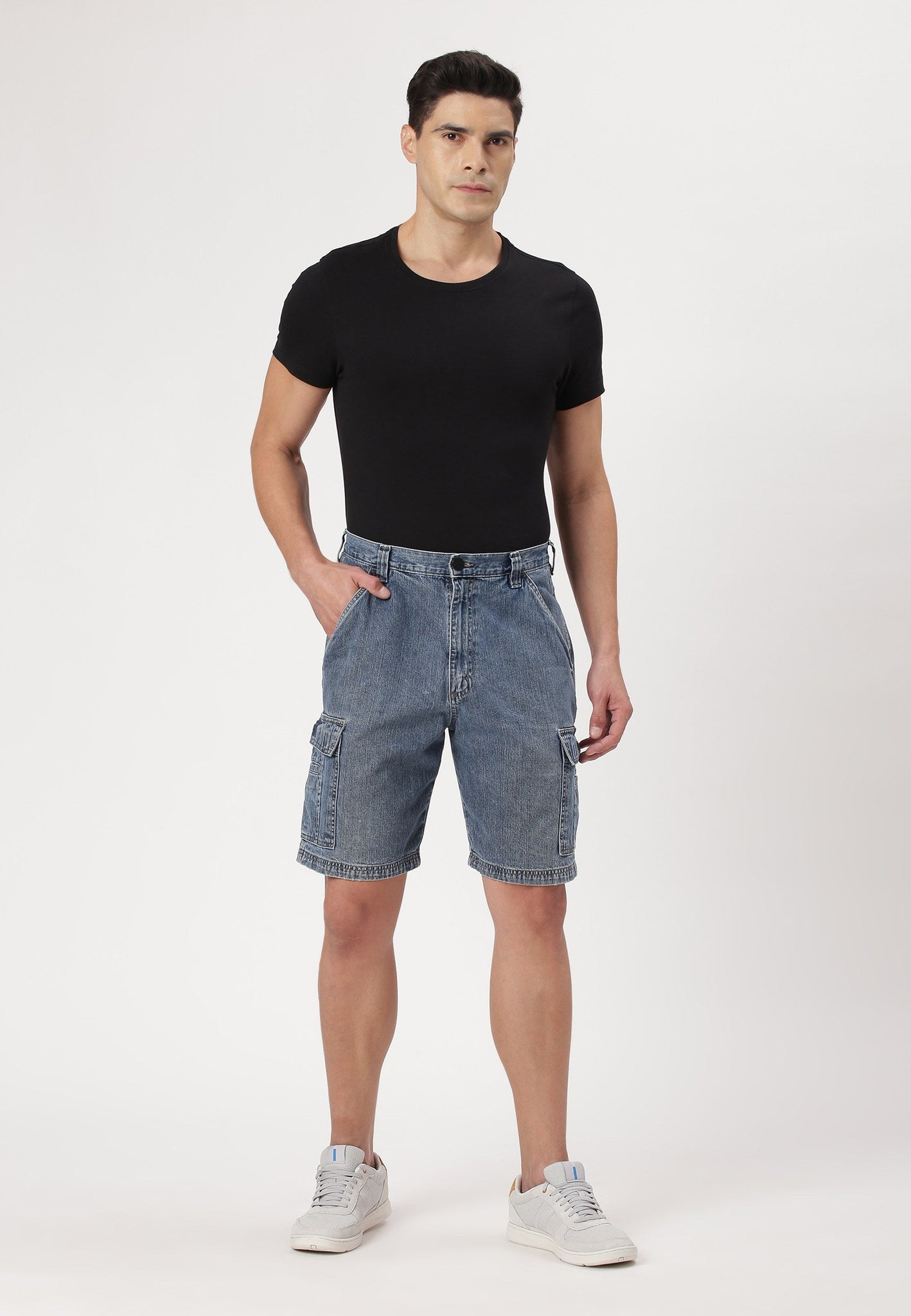 Dark Indigo High Rise Straight Denim Shorts