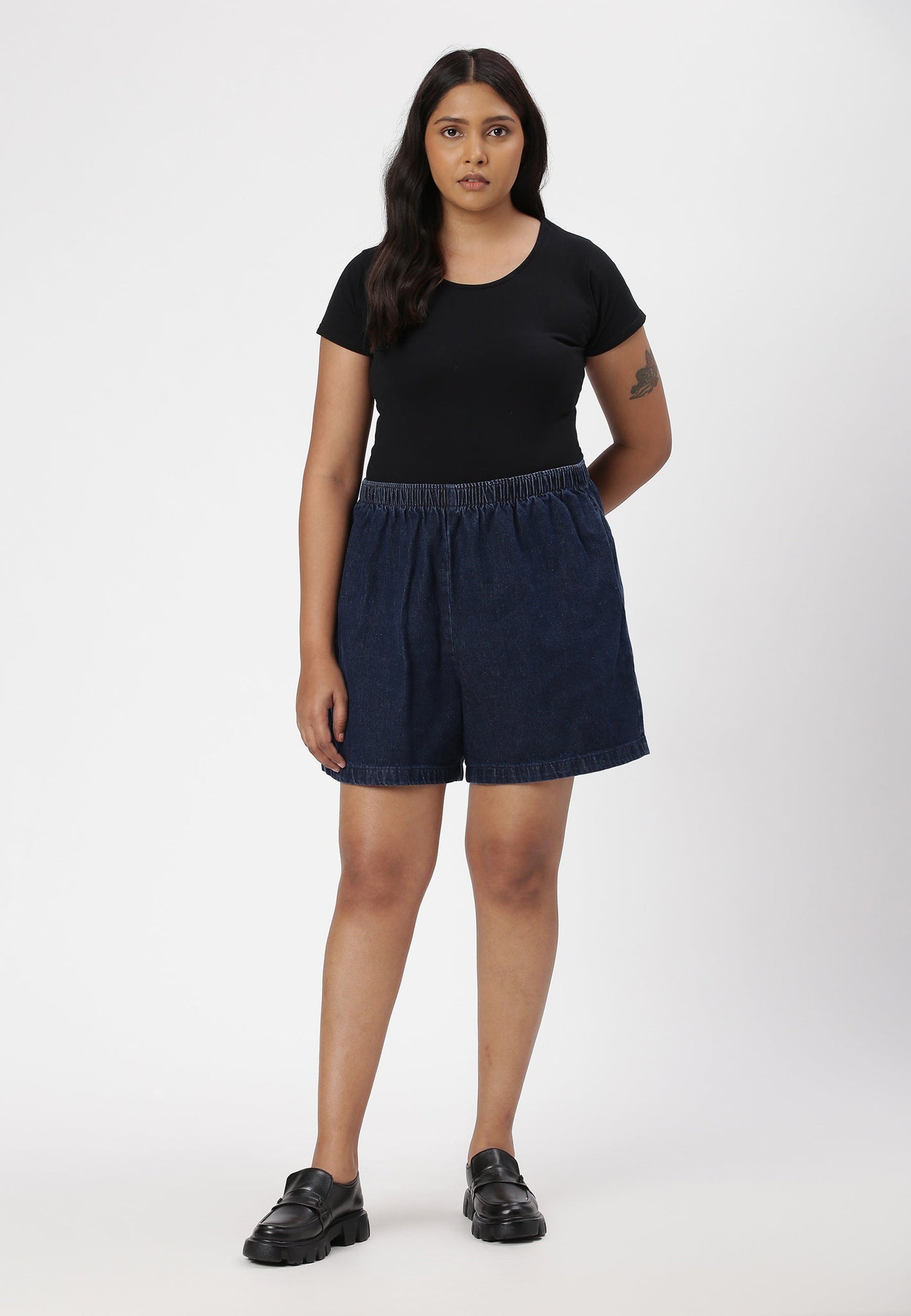 Dark Indigo High Rise Baggy Denim Shorts