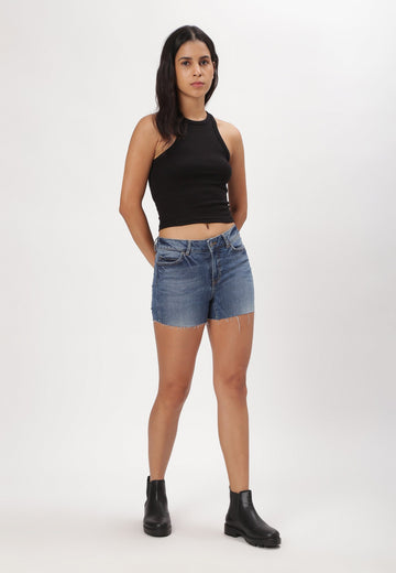 Dark Indigo Mid Rise Straight Denim Shorts