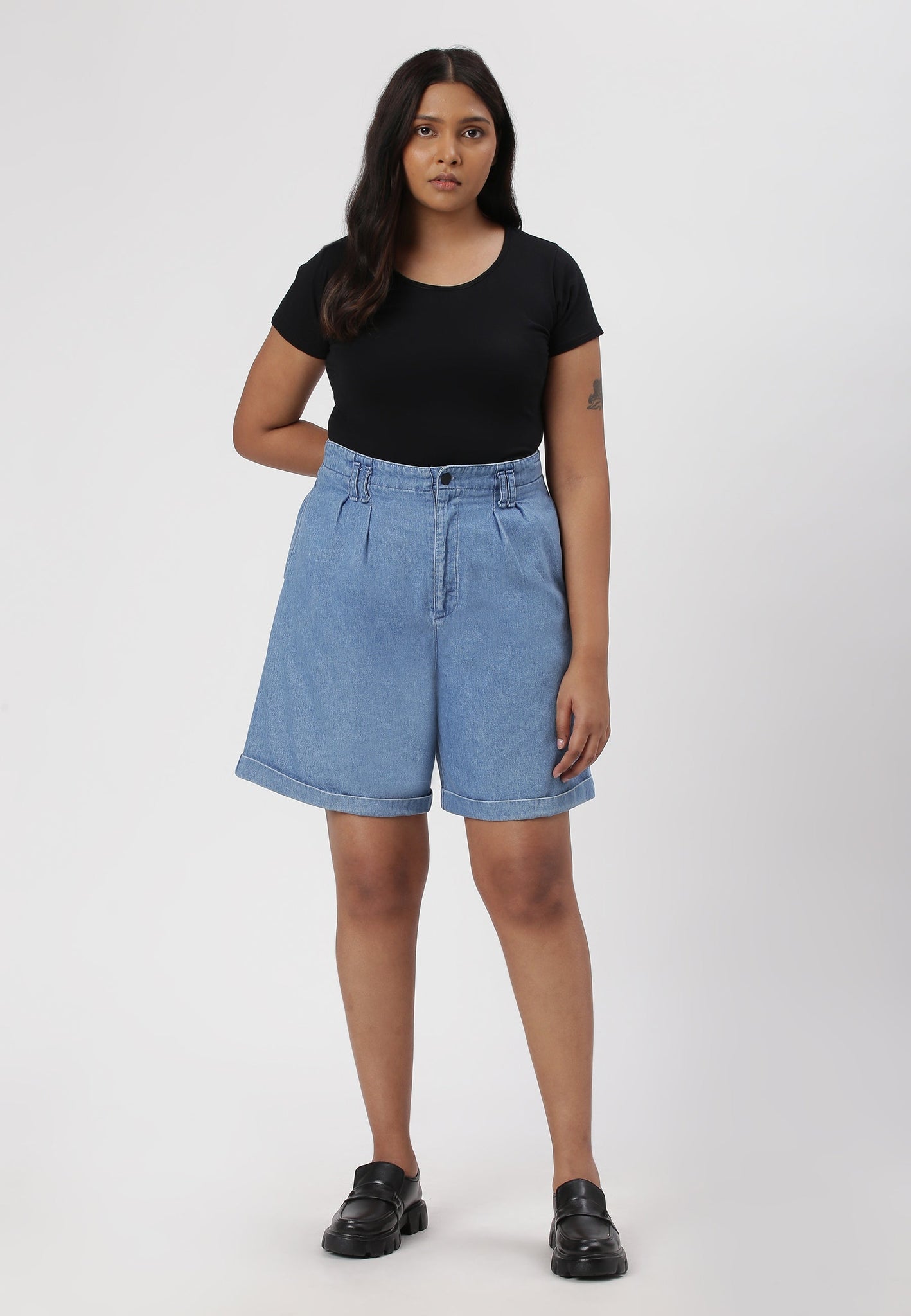 Light Indigo High Rise Bermuda Denim Shorts