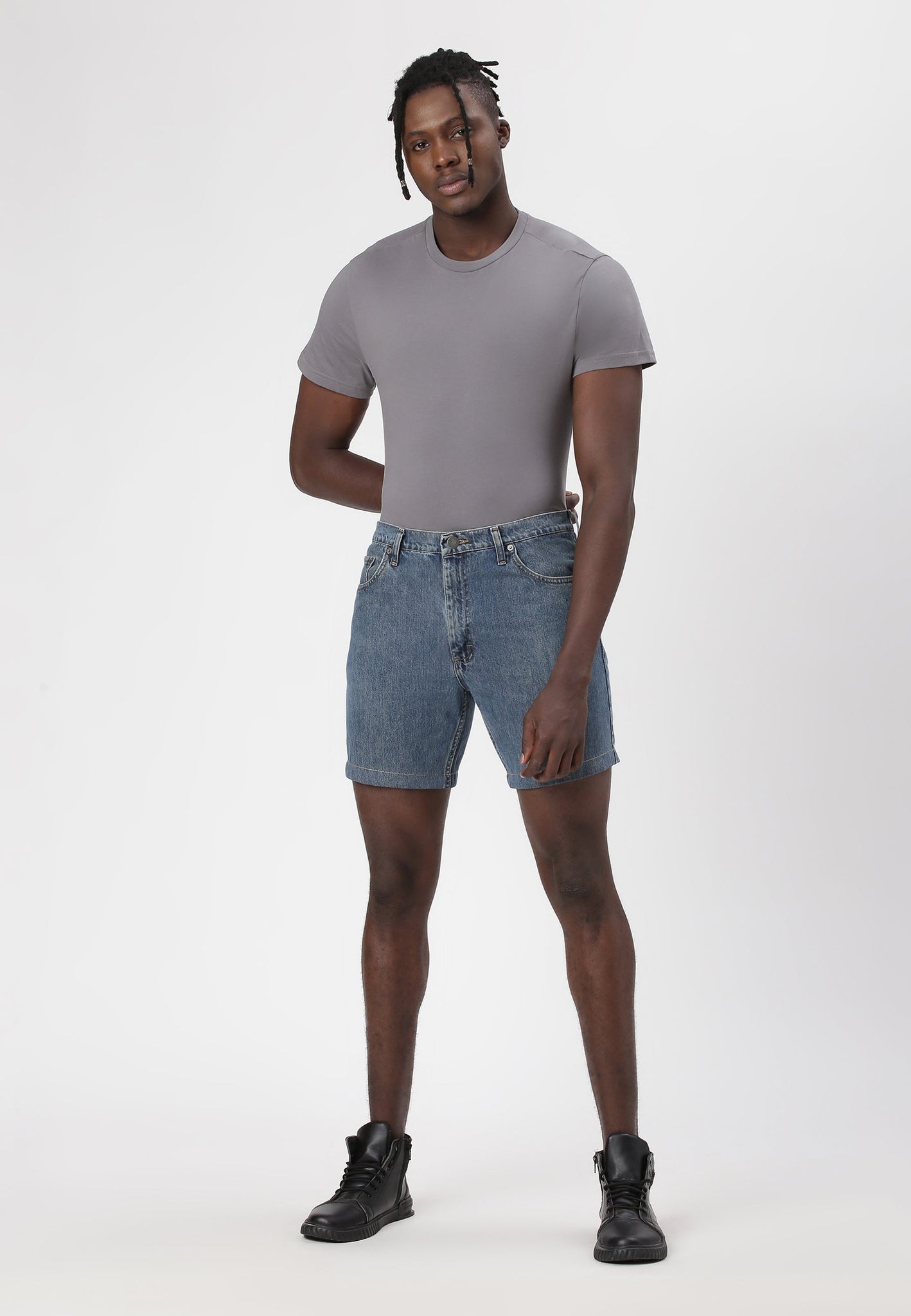 Dark Indigo High Rise Straight Denim Shorts