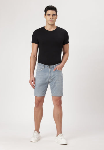 Grey Low Rise Straight Denim Shorts