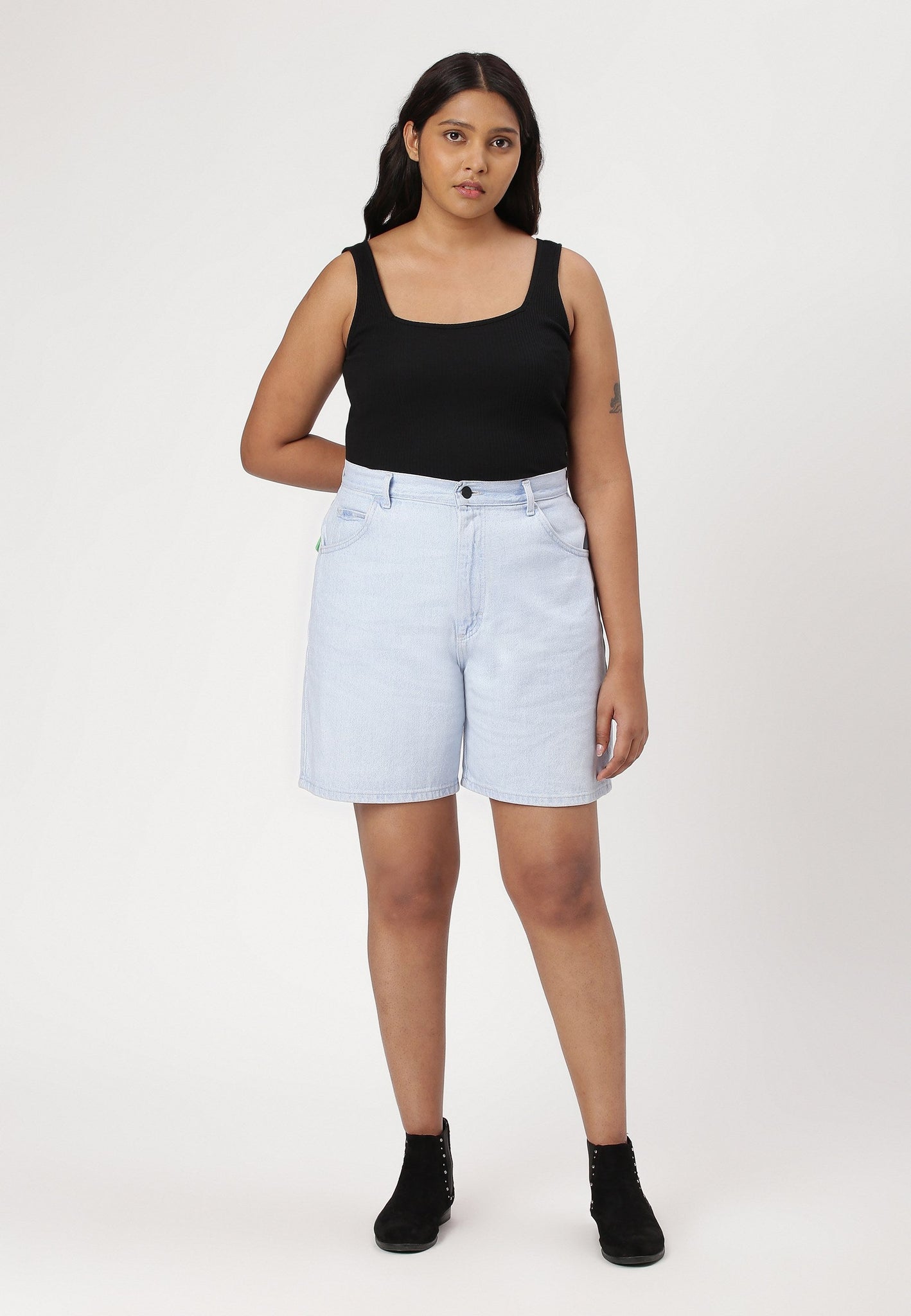 Light Indigo High Rise Mom Fit Denim Shorts