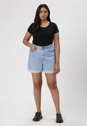 Light Indigo High Rise Straight Denim Shorts