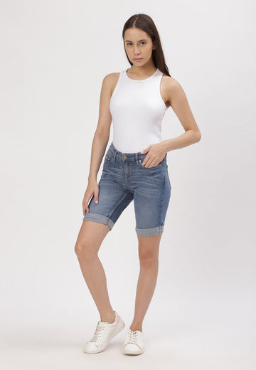 Mid Indigo Low Rise Cycling Denim Shorts