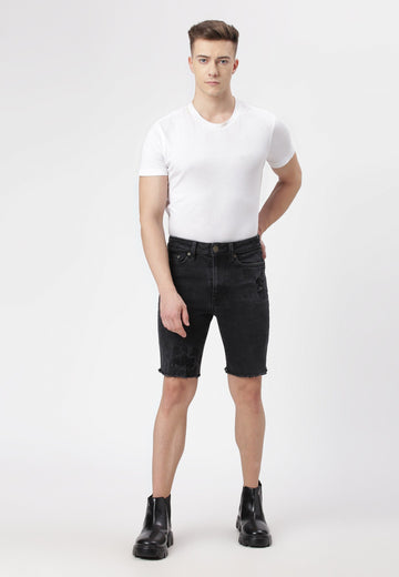 Black Mid Rise Slim Denim Shorts