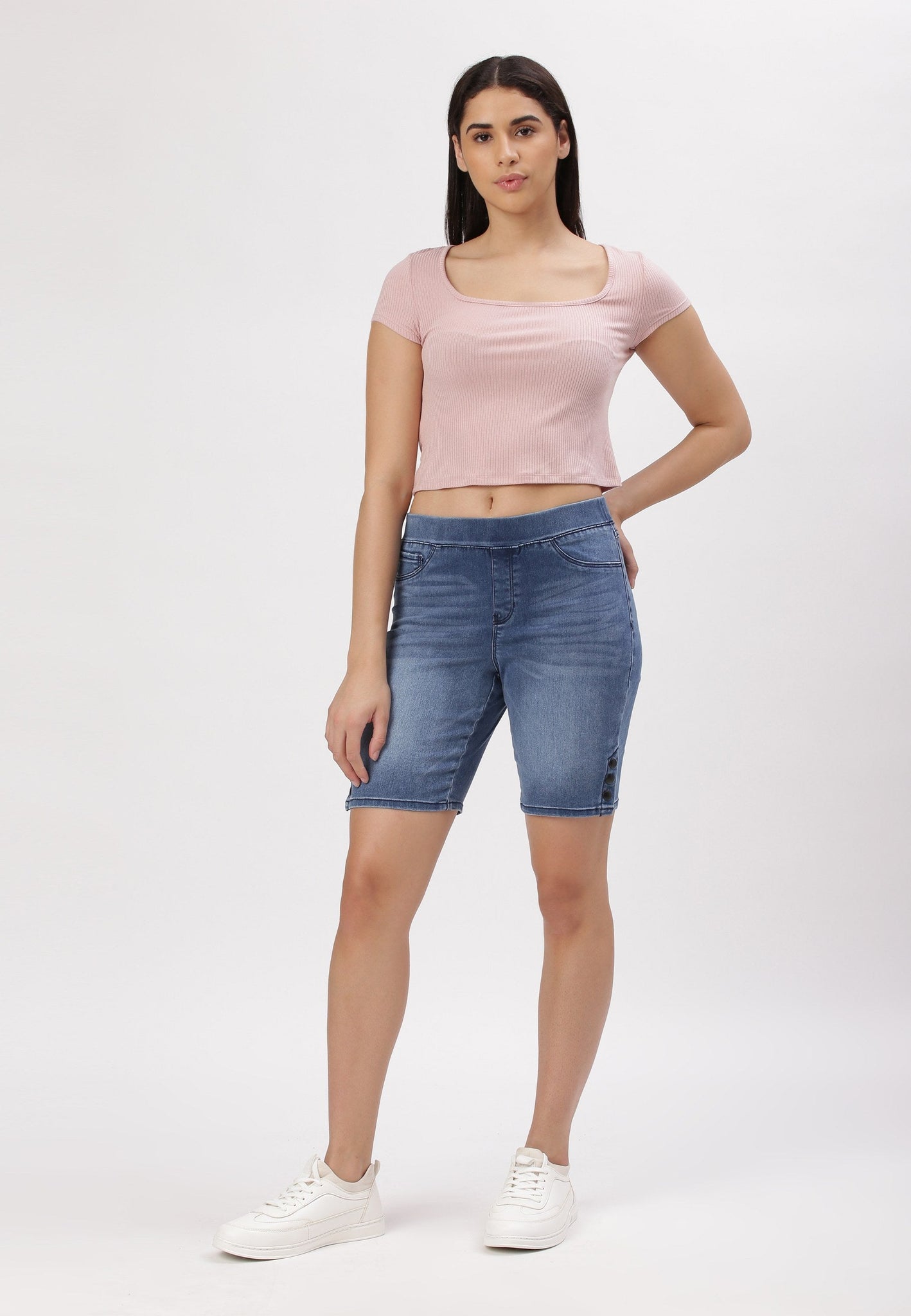 Mid Indigo Mid Rise Cycling Denim Shorts