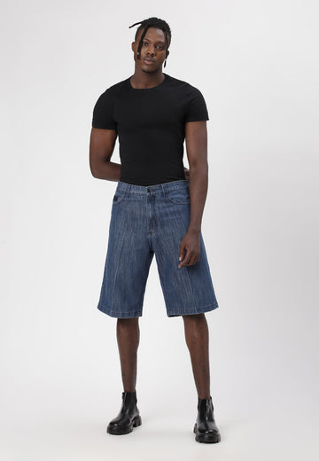 Dark Indigo High Rise Bermuda Denim Shorts