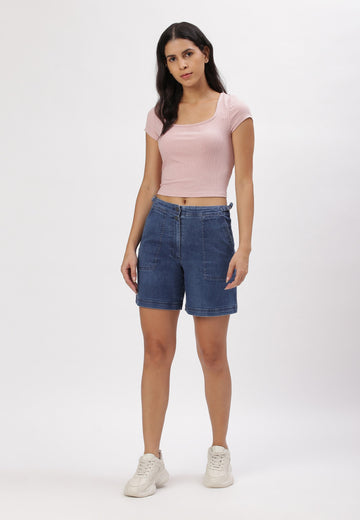 Dark Indigo High Rise Baggy Denim Shorts