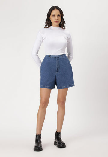 Mid Indigo High Rise Mom Fit Denim Shorts