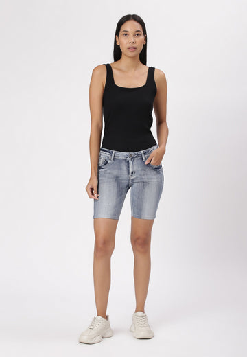 Dark Indigo Low Rise Straight Denim Shorts