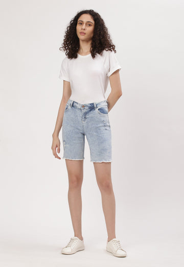 Light Indigo Low Rise Straight Denim Shorts