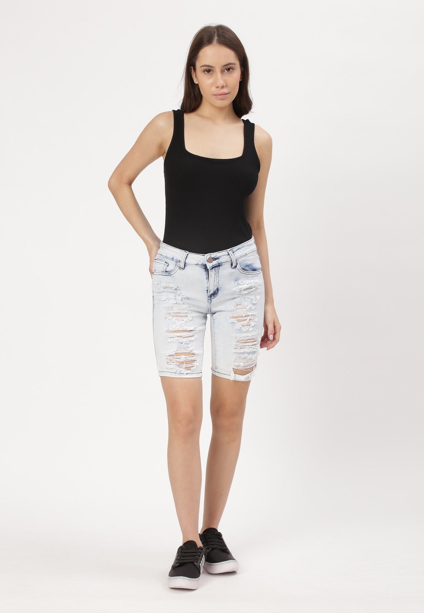 Light Indigo Low Rise Cycling Denim Shorts