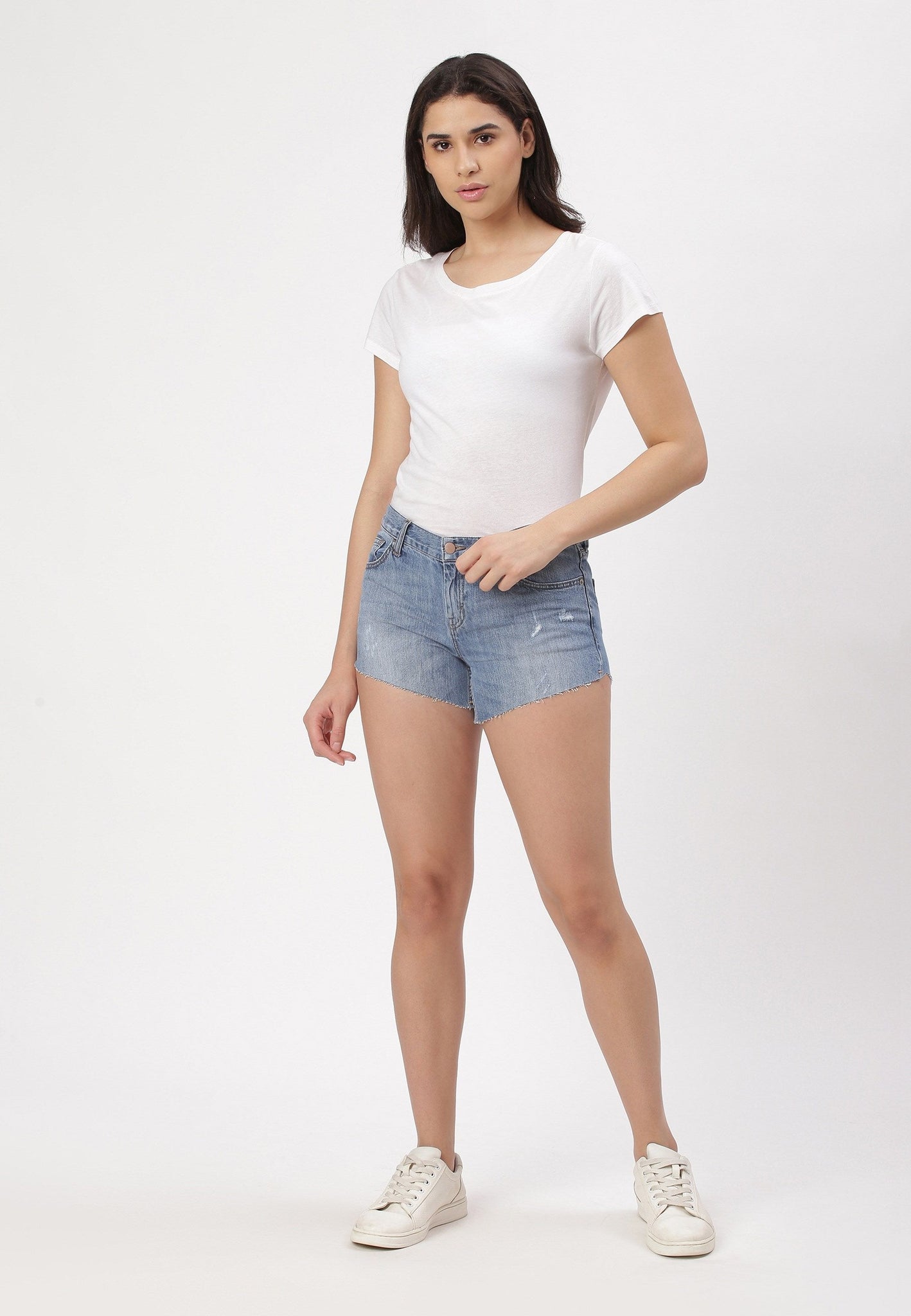 Light Indigo Low Rise Straight Denim Shorts