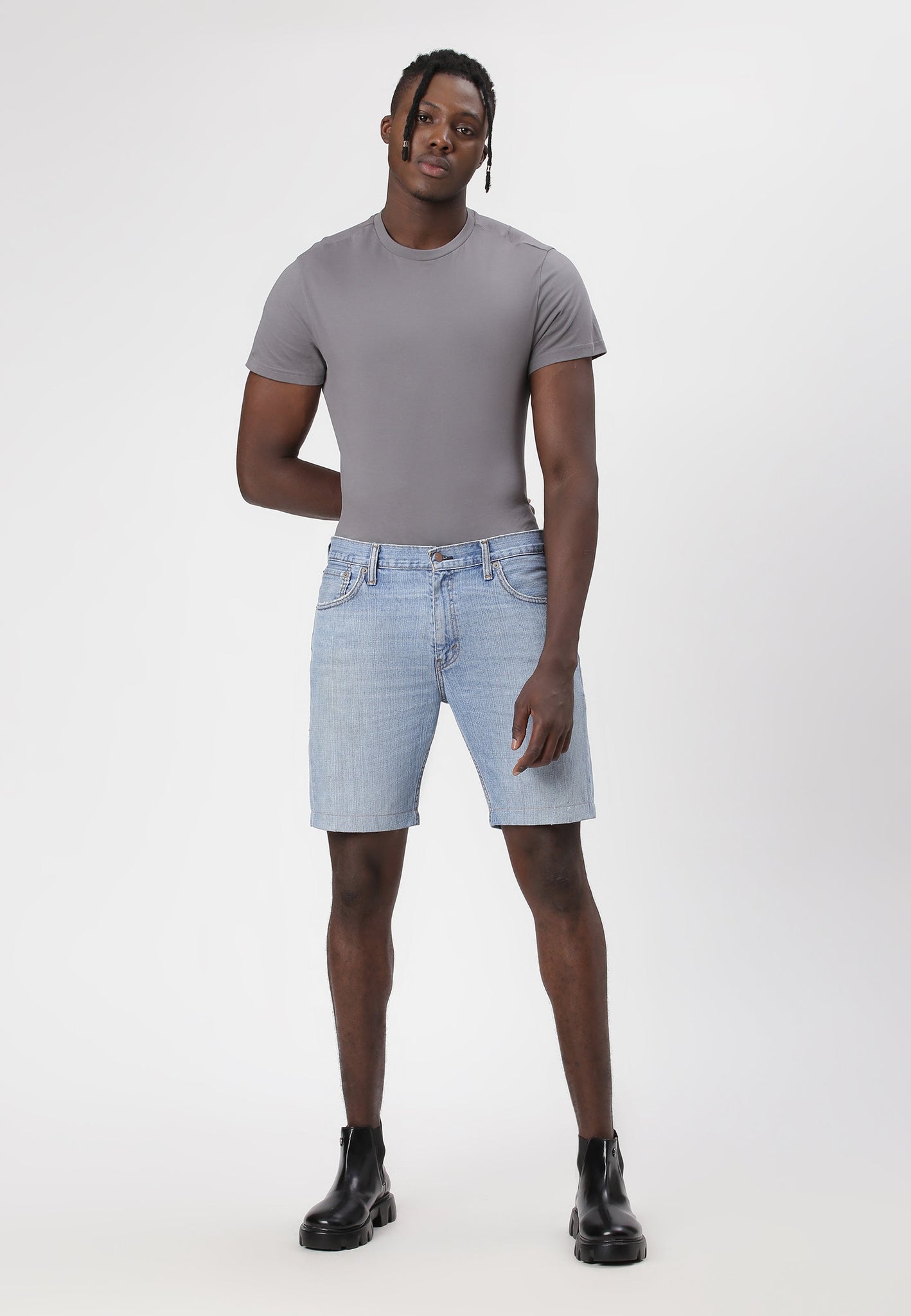 Light Indigo Mid Rise Straight Denim Shorts