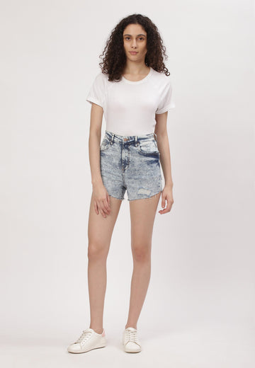 Light Indigo High Rise Straight Denim Shorts