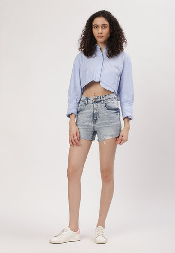 Light Indigo High Rise Straight Denim Shorts