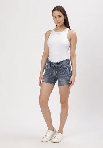 Dark Indigo Low Rise Straight Denim Shorts