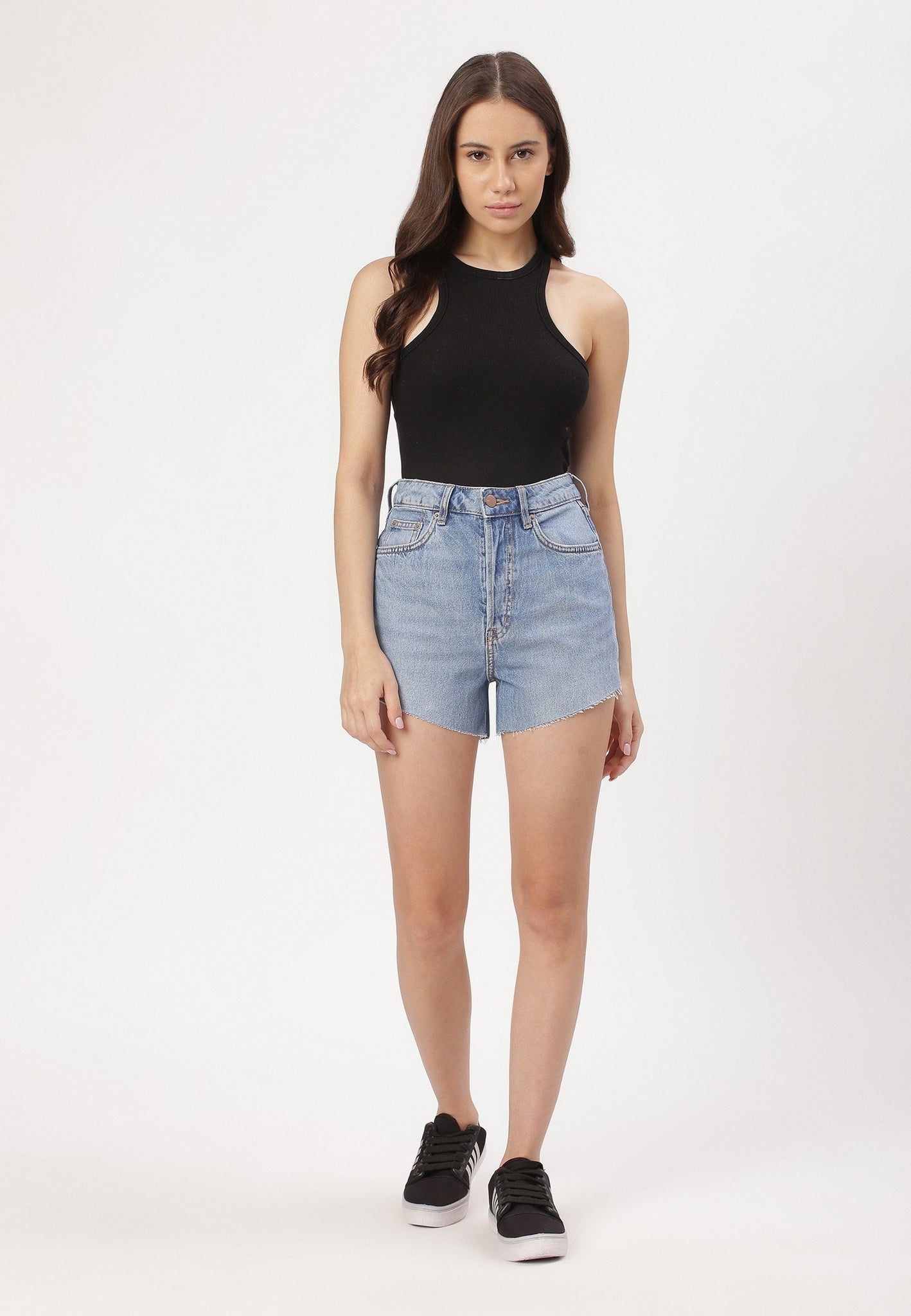 Light Indigo High Rise Mom Fit Denim Shorts