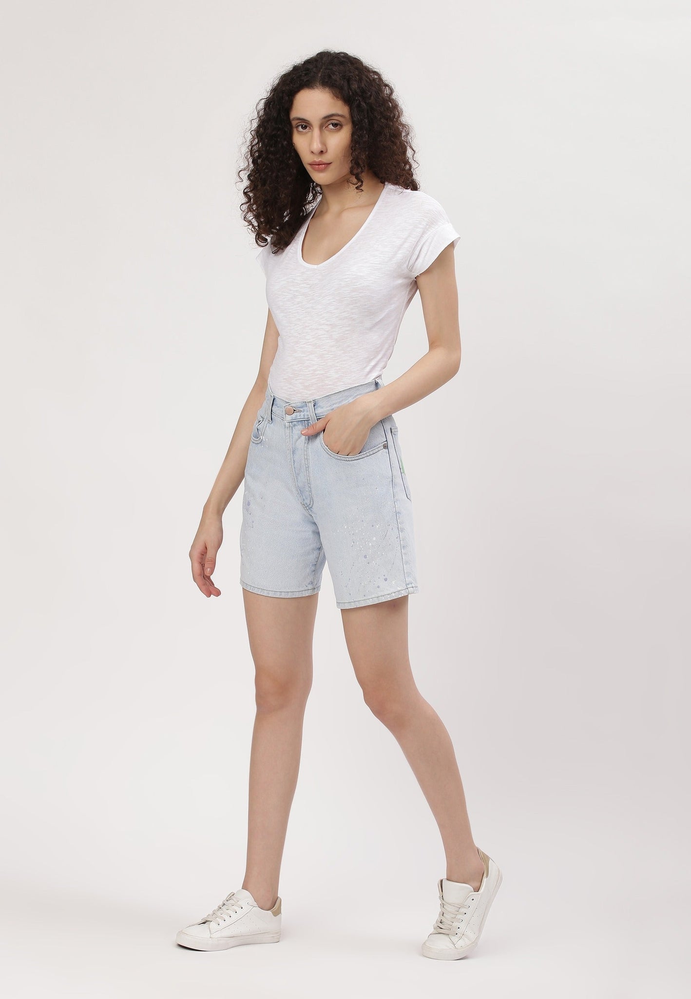 Light Indigo High Rise Mom Fit Denim Shorts