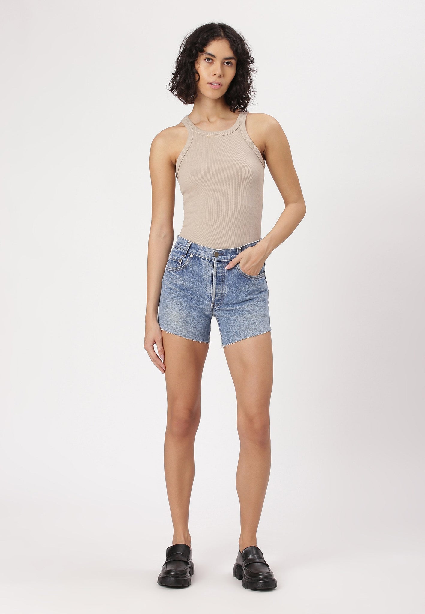 Mid Indigo High Rise Mom Fit Denim Shorts