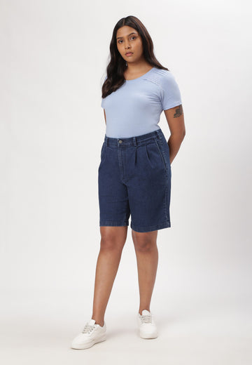 Dark Indigo High Rise Bermuda Denim Shorts