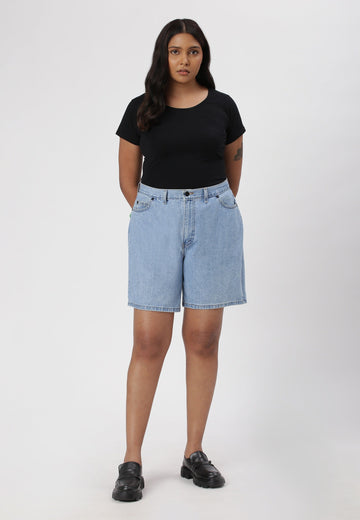 Light Indigo High Rise Bermuda Denim Shorts