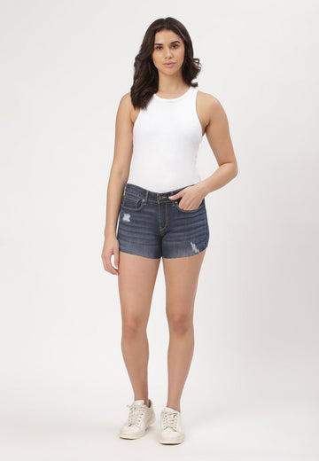 Dark Indigo Low Rise Straight Denim Shorts