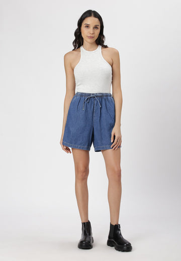 Mid Indigo High Rise Baggy Denim Shorts