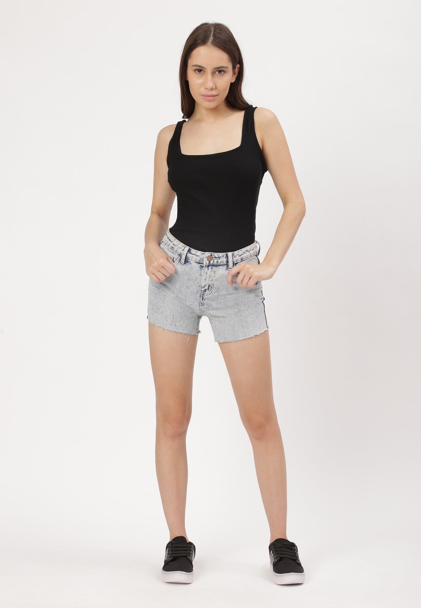 Light Indigo Mid Rise Straight Denim Shorts