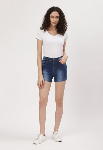 Dark Indigo High Rise Straight Denim Shorts