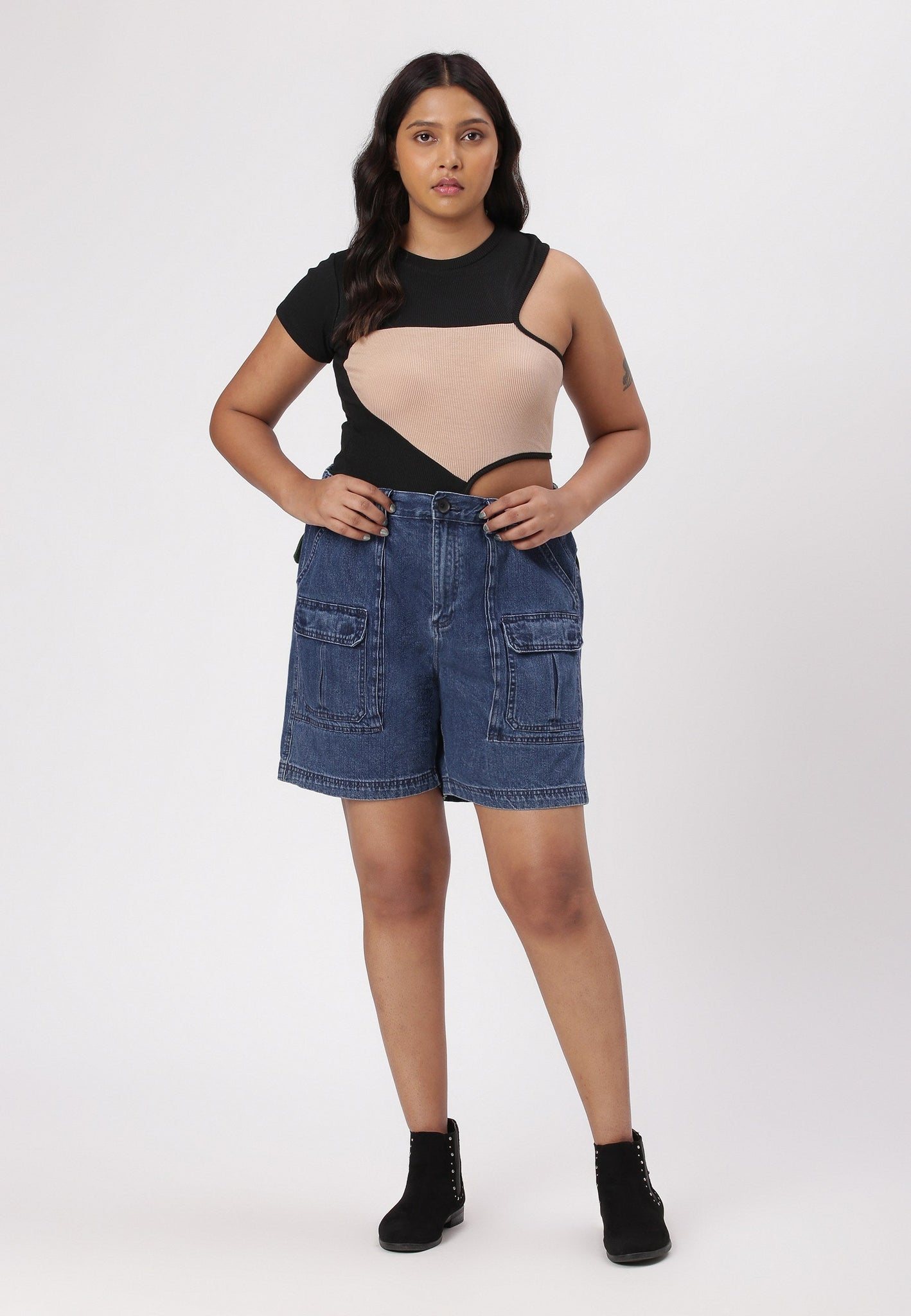 Dark Indigo High Rise Baggy Denim Shorts