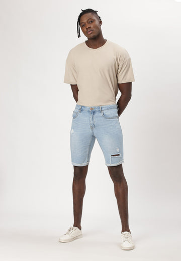 Light Indigo High Rise Slim Denim Shorts