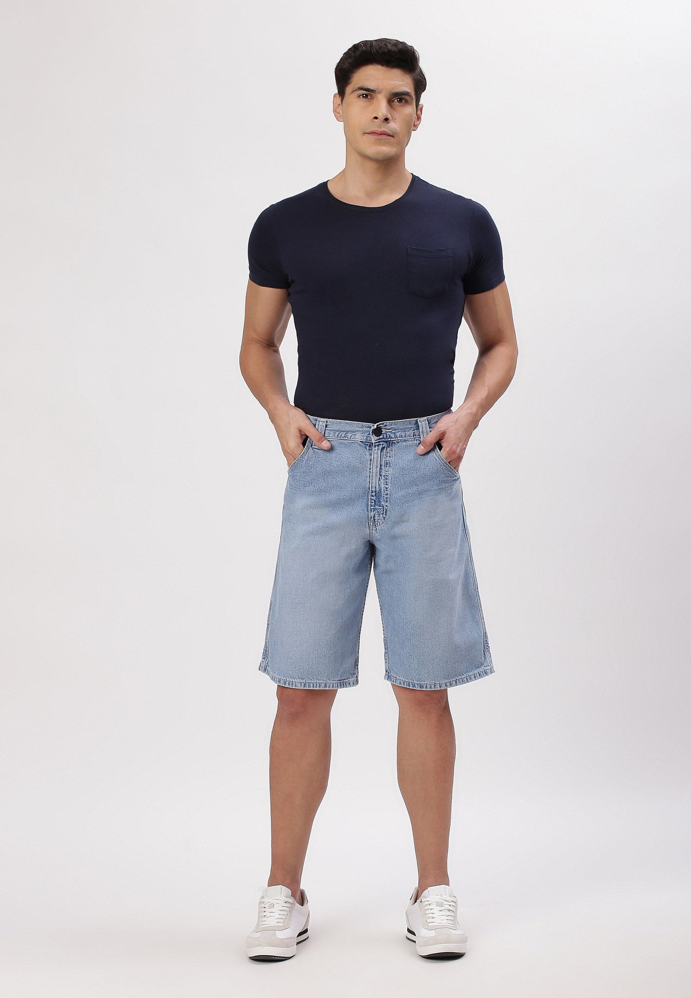 Light Indigo High Rise Bermuda Denim Shorts